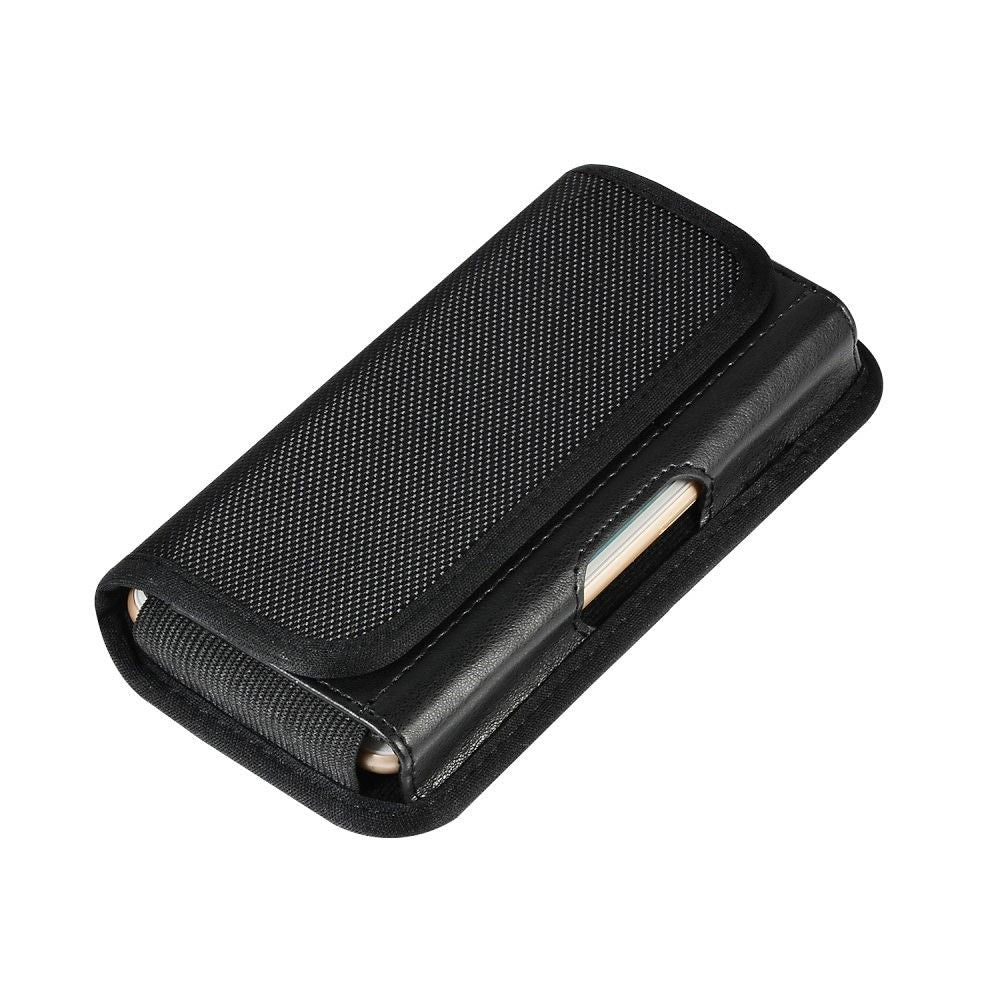 Horizontal Metal Belt Clip Holster with Card Holder in Textile and Leather for Colors Mobile Xfactor Elite E-10 - Black