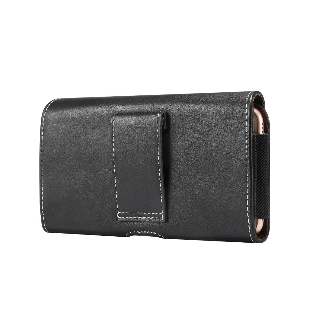 New Design Horizontal Leather Holster with Belt Loop for TEXET TM-5076 (2018) - Black