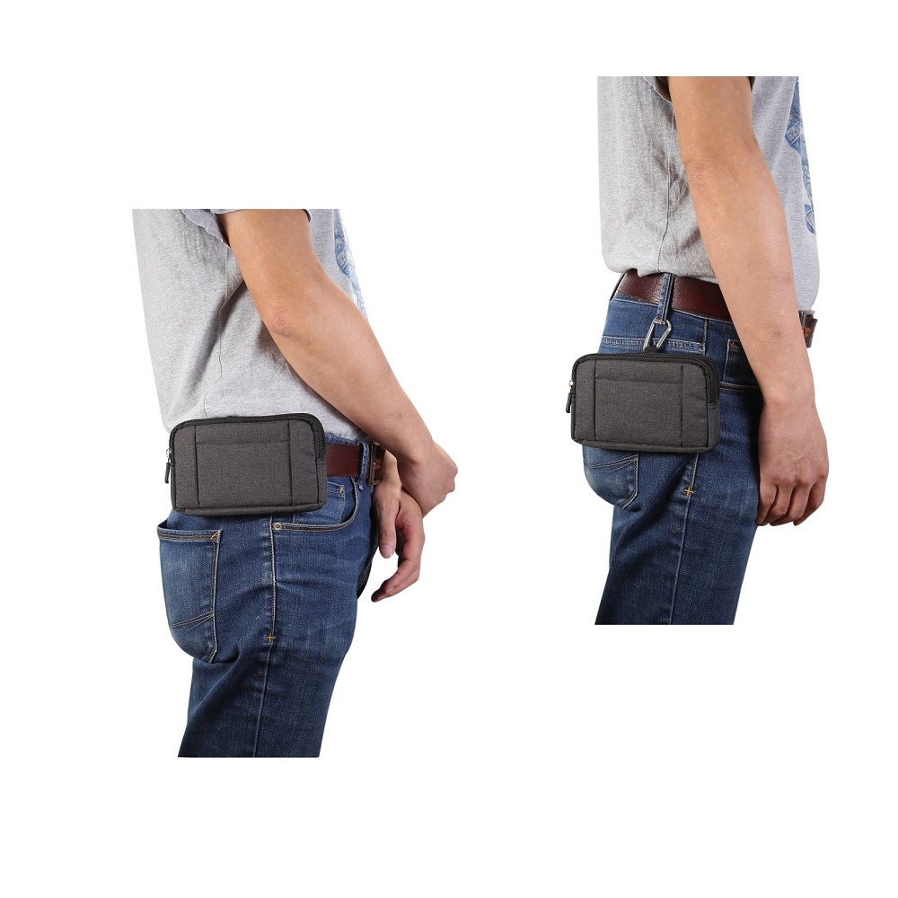 Multipurpose Horizontal Belt Case 2 Compartments Zipper for Vivo V15 (2019) - Black (16.5 x 9 x 2 cm)