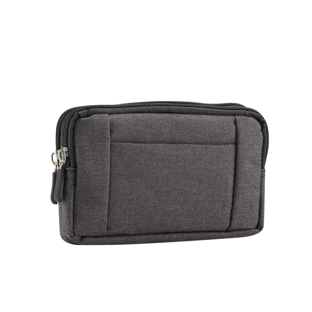 Multipurpose Horizontal Belt Case 2 Compartments Zipper for ITEL A33 (2019) - Black (15 x 8 x 2 cm)