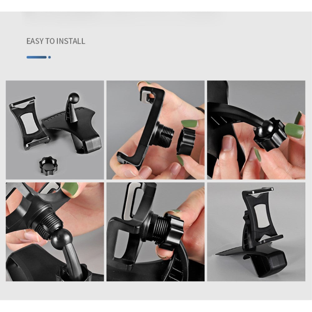 3 in 1 Car GPS Smartphone Holder: Dashboard / Visor Clamp + AC Grid Clip for Meitu M4, M4 Hello Kitty - Black