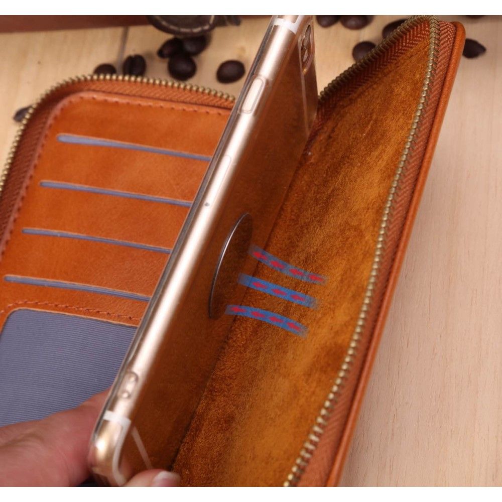 Executive Wallet Case with Magnetic Attachment and Zipper Closure for ITEL SUPER GURU 200 (2023)