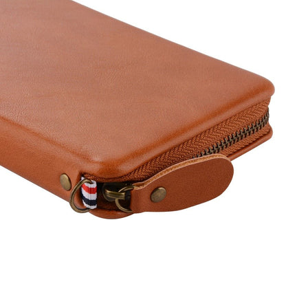Executive Wallet Case with Magnetic Attachment and Zipper Closure for Fujitsu Raku-Raku Easy Jp F-52B (2021)