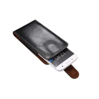 Magnetic Genuine Leather Holster Executive Case belt Clip Rotary 360 for QMOBILE I8I (2019) - Black