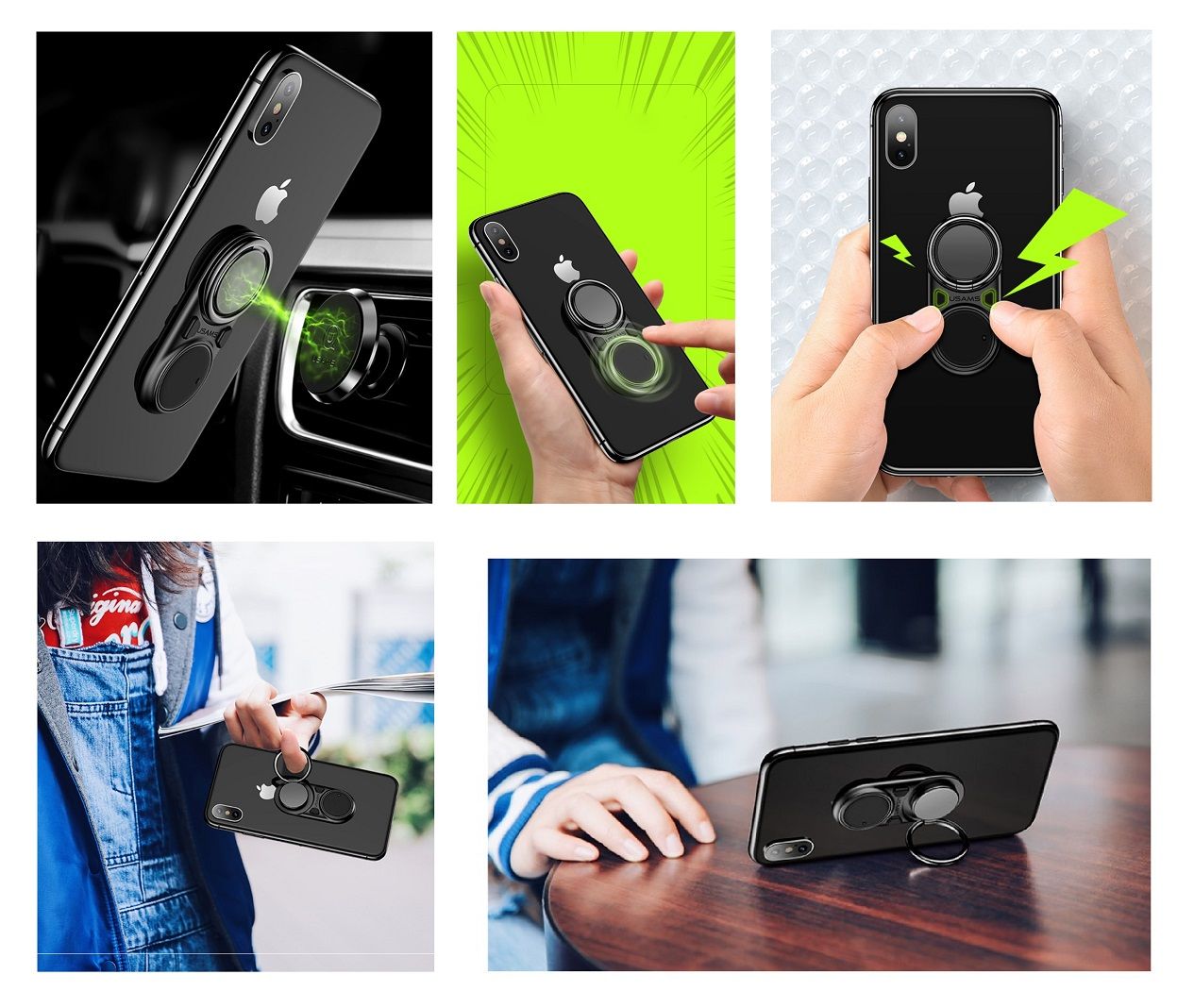 Holder Ring to Eliminate Anxiety Explodes the Plastic Bubbles with your Push Button and Rotates the Wheel for Blackview BV9600 (2019) - Black