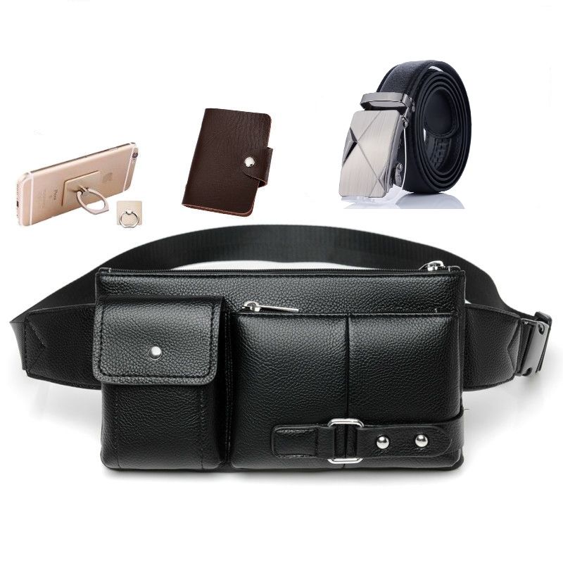 Bag Fanny Pack Leather Waist Shoulder bag Ebook, Tablet and for Telstra Tough Max 3 (2020) - Black