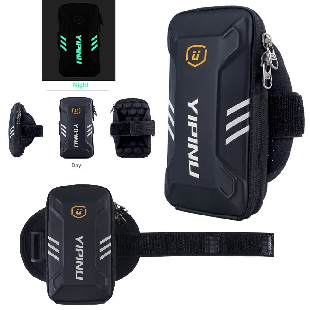 Waterproof Reflective Armband Case with 2 Compartments Sport Running Walking Cycling Gym for Spice Stellar 516, Mi-516 - Black