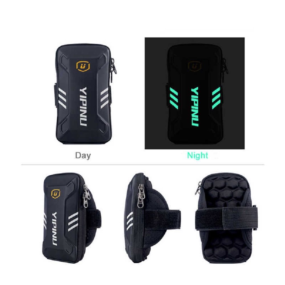 Waterproof Reflective Armband Case with 2 Compartments Sport Running Walking Cycling Gym for Pentagram Monster X5 Pro - Black