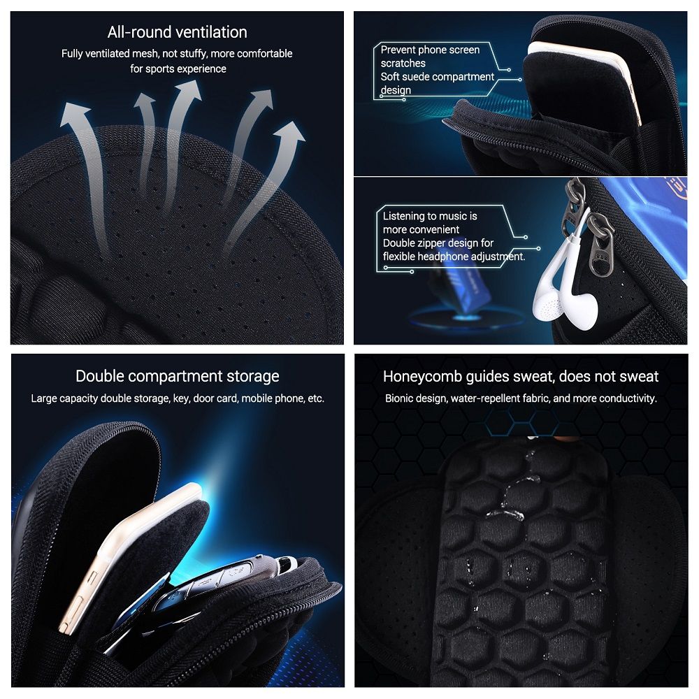 Waterproof Reflective Armband Case with 2 Compartments Sport Running Walking Cycling Gym for Alcatel U5 (2017) - Black