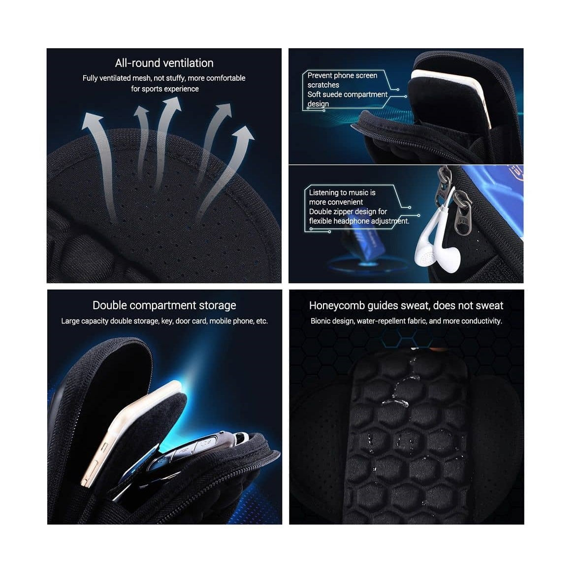 Waterproof Reflective Armband Case with 2 Compartments Sport Running Walking Cycling Gym for Cubot Pocket (2022)