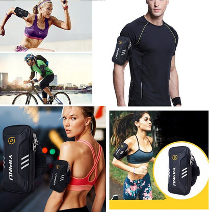 Waterproof Reflective Armband Case with 2 Compartments Sport Running Walking Cycling Gym for Spice Stellar 516, Mi-516 - Black