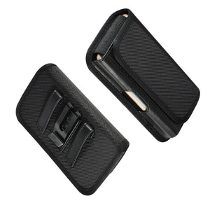 Horizontal Metal Belt Clip Holster with Card Holder in Textile and Leather for Huawei Honor 8 Lite 2017 - Black