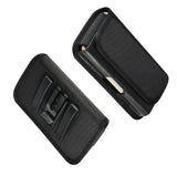 Horizontal Metal Belt Clip Holster with Card Holder in Textile and Leather for BQ Mobile BQ-5535L Strike Power Plus (2019) - Black