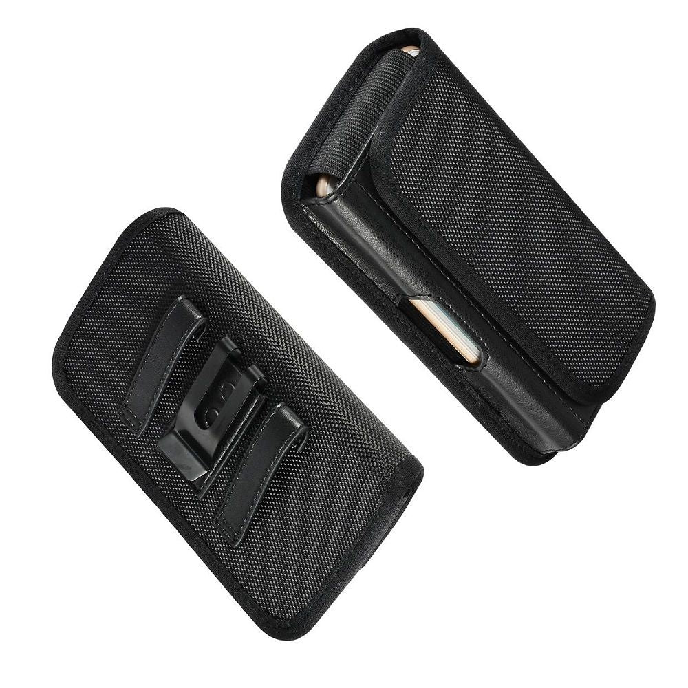 Horizontal Metal Belt Clip Holster with Card Holder in Textile and Leather for ZTE Blade Vantage - Black