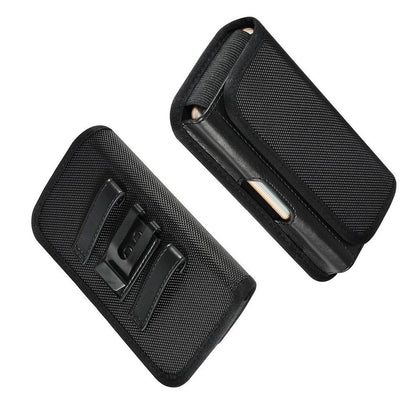 Horizontal Metal Belt Clip Holster with Card Holder in Textile and Leather for ZTE Blade Vantage - Black