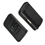 Horizontal Metal Belt Clip Holster with Card Holder in Textile and Leather for Cubot Magic - Black