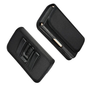 Horizontal Metal Belt Clip Holster with Card Holder in Textile and Leather for LG Q6+ TD-LTE 64GB / Q6 Plus - Black