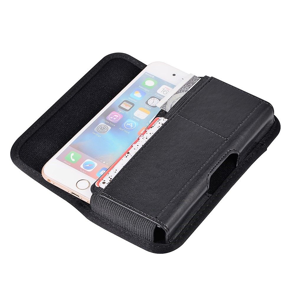 Horizontal Metal Belt Clip Holster with Card Holder in Textile and Leather for Colors Mobile Xfactor Elite E-10 - Black