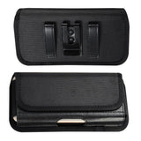 Horizontal Metal Belt Clip Holster with Card Holder in Textile and Leather for Lava X3 - Black