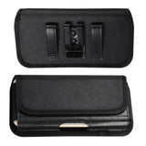 Horizontal Metal Belt Clip Holster with Card Holder in Textile and Leather for teXet X-omega, TM-5011 - Black