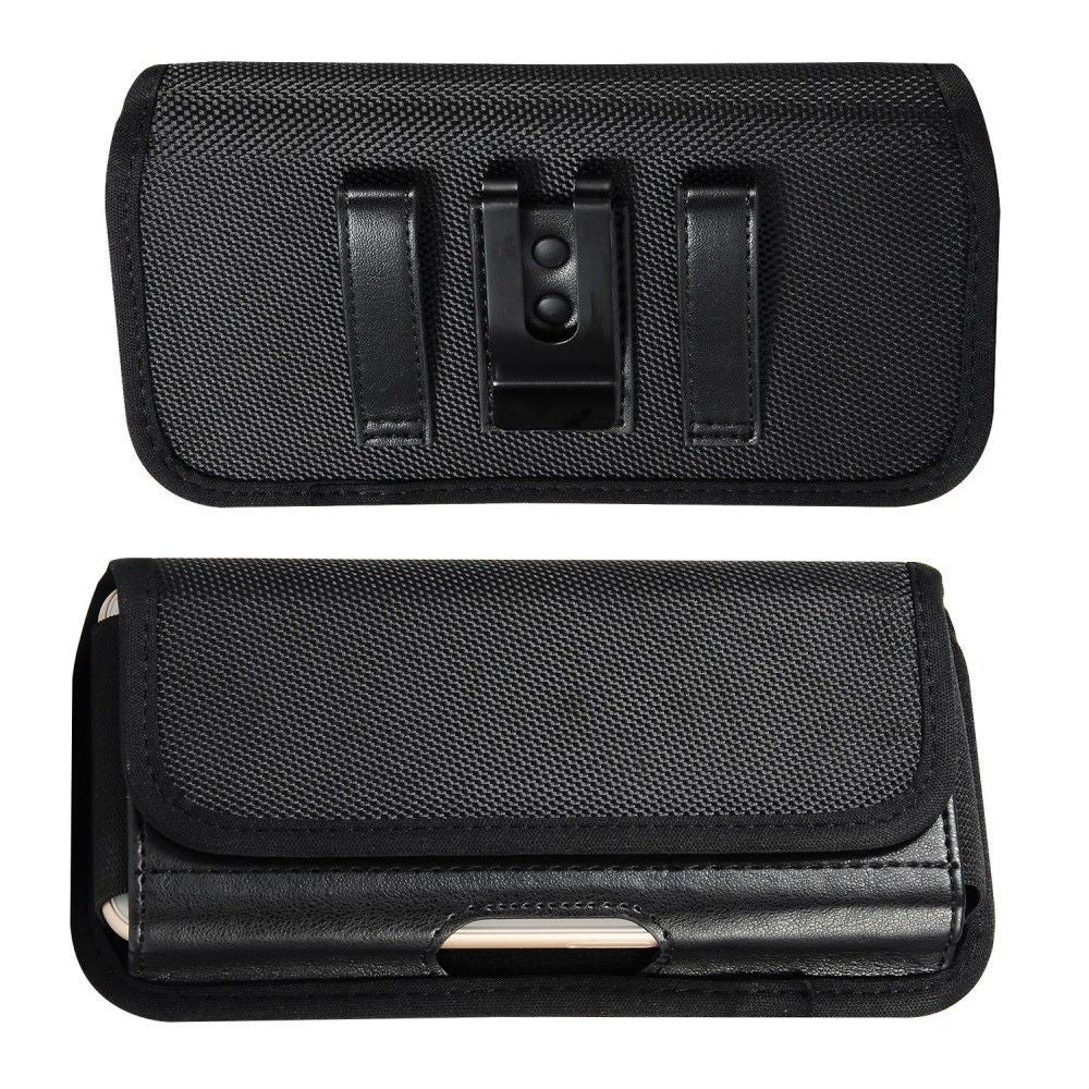 Horizontal Metal Belt Clip Holster with Card Holder in Textile and Leather for ZTE Blade Vantage - Black