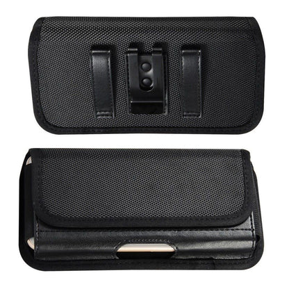 Horizontal Metal Belt Clip Holster with Card Holder in Textile and Leather for ZTE Blade Vantage - Black