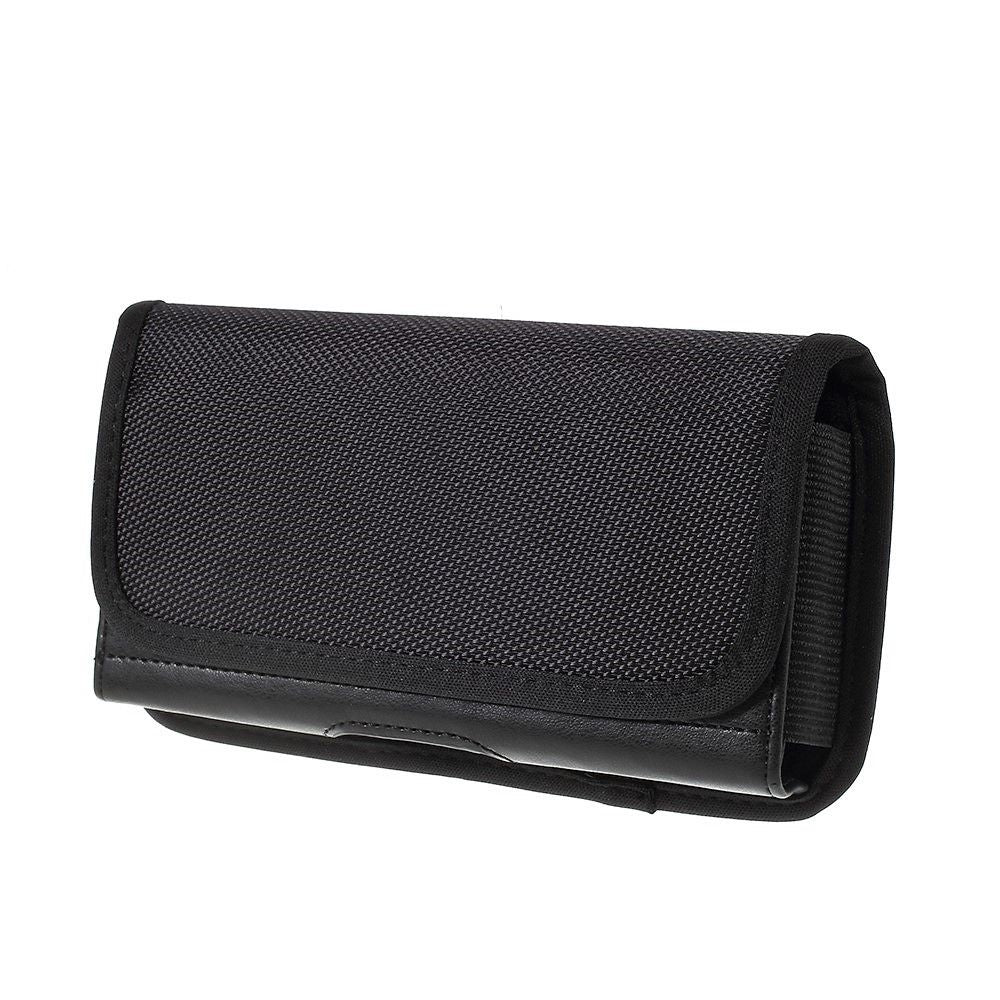 Horizontal Metal Belt Clip Holster with Card Holder in Textile and Leather for ZTE ZFive G - Black