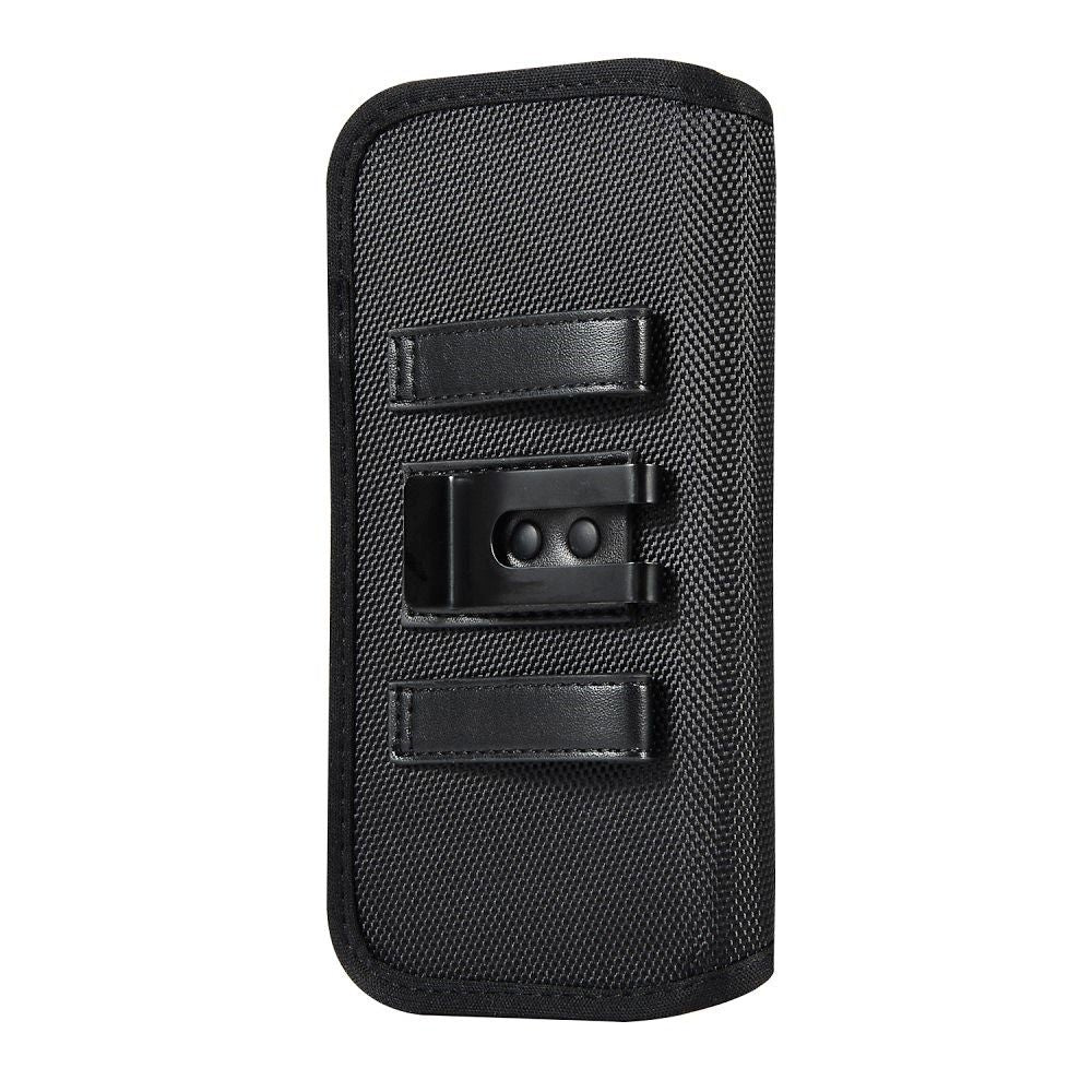 Horizontal Metal Belt Clip Holster with Card Holder in Textile and Leather for Colors Mobile Xfactor Elite E-10 - Black