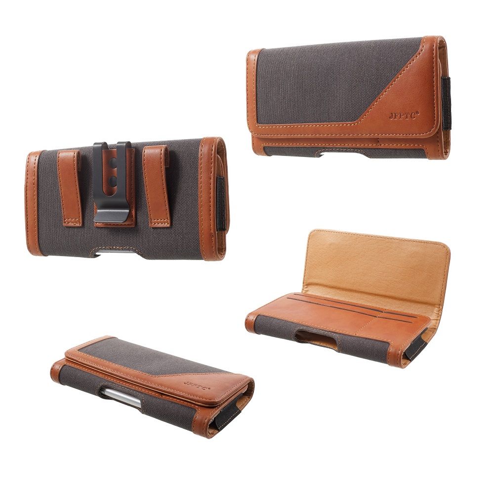 Case Metal Belt Clip Horizontal New Design Textile and Leather for Oppo Reno2 (2019) - Gray/Brown