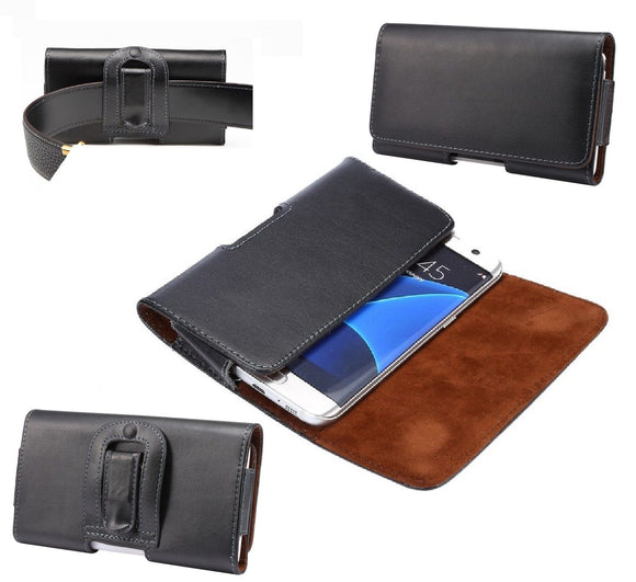 Case Belt Clip Genuine Leather Horizontal Premium for Sharp Aquos R5G (2020) - Black