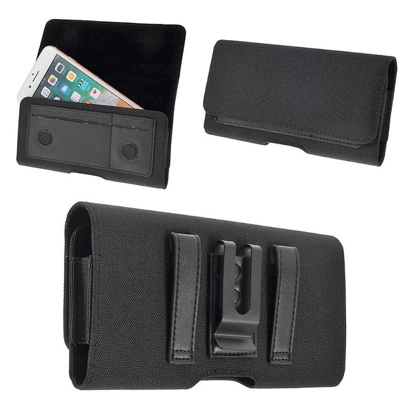 New Design Case Metal Belt Clip Horizontal Textile and Leather for Texet TM-5083 Pay 5 (2019) - Black
