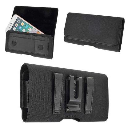 New Design Case Metal Belt Clip Horizontal Textile and Leather for Black Fox B7 (2019) - Black