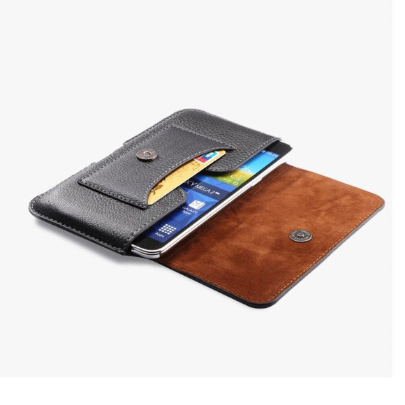 New Design Leather Horizontal Belt Case with Card Holder for Telstra Evoke Pro (2020) - Black