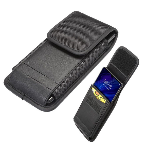 Belt Case Cover Vertical with Card Holder Leather & Nylon for Lenovo Sisley S90 - Black