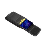 Belt Case Cover Vertical with Card Holder Leather & Nylon for Videocon Cube 3 V50JL - Black