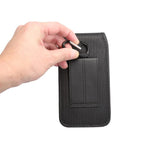 Belt Case Cover Vertical with Card Holder Leather & Nylon for HomTom HT26 - Black