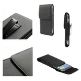 Leather Flip Belt Clip Metal Case Holster Vertical for Panasonic P110 (2019) - Black