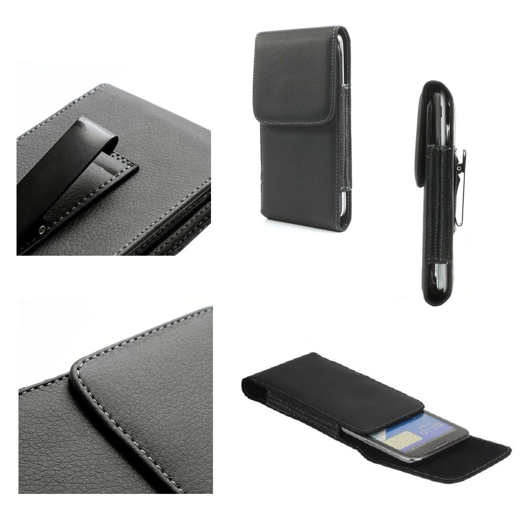 Leather Flip Belt Clip Metal Case Holster Vertical for Xgody XR (2019) - Black