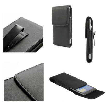 Leather Flip Belt Clip Metal Case Holster Vertical for Xgody XR (2019) - Black