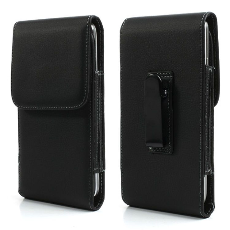 Leather Flip Belt Clip Metal Case Holster Vertical for ZTE Blade L130 (2019) - Black
