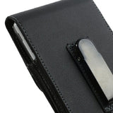 Leather Flip Belt Clip Metal Case Holster Vertical for Sony Xperia Ace (2019) - Black