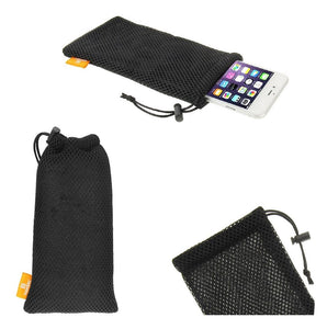 Universal Nylon Mesh Pouch Bag with Chain and Loop Closure compatible with Alcatel 3L (2020) - Black