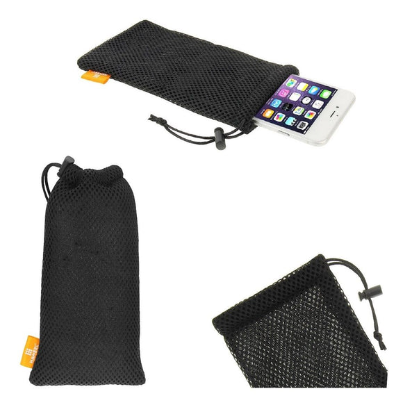 Universal Nylon Mesh Pouch Bag with Chain and Loop Closure compatible with Huawei Honor V30 (2019) - Black