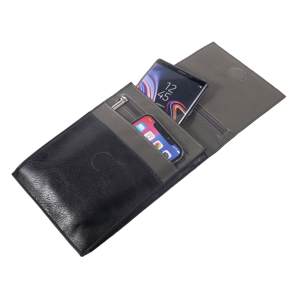 Case Pocket Shoulder Bag with Lanyard for Tablet and Smartphone with Magnetic Closure and Zippers for CUBOT X19S (2019) - Black