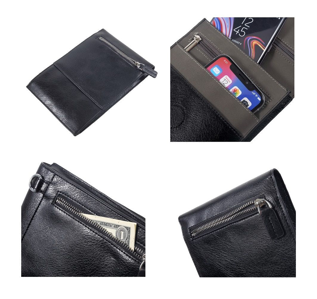 Case Pocket Shoulder Bag with Lanyard for Tablet and Smartphone with Magnetic Closure and Zippers for CUBOT X19S (2019) - Black