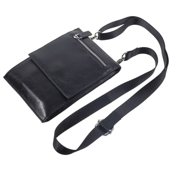 Case Pocket Shoulder Bag with Lanyard for Tablet and Smartphone with Magnetic Closure and Zippers for Nokia 3.1 A (2019) - Black