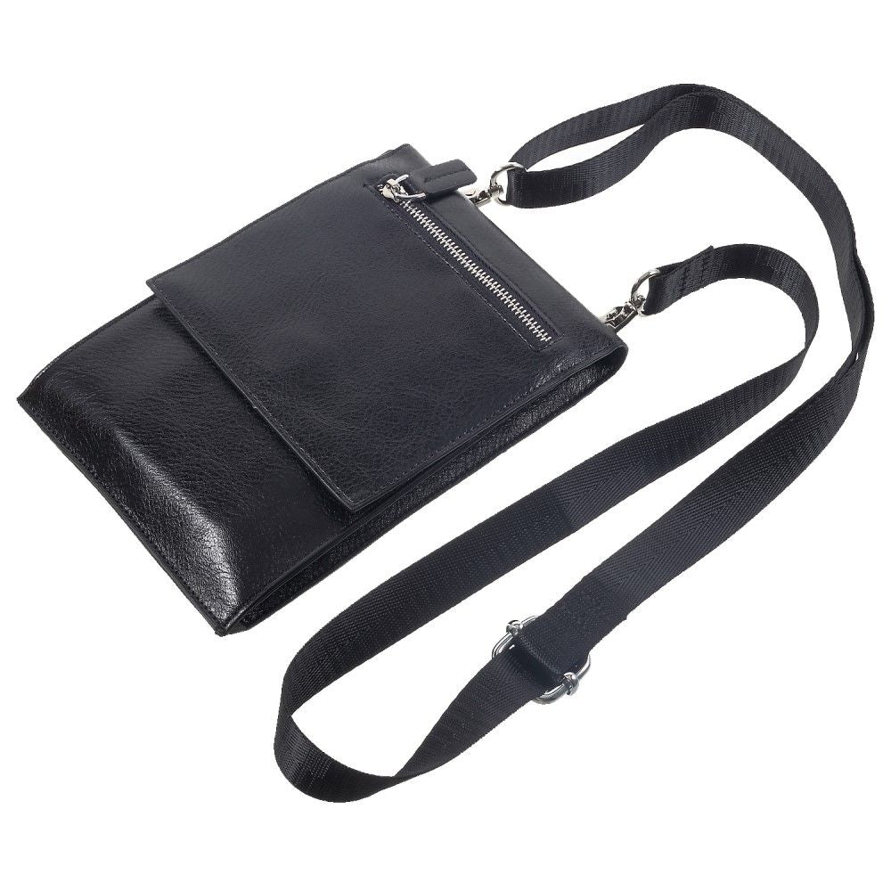 Case Pocket Shoulder Bag with Lanyard for Tablet and Smartphone with Magnetic Closure and Zippers for Unihertz Titan (2020) - Black