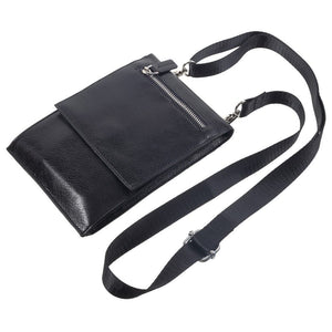 Case Pocket Shoulder Bag with Lanyard for Tablet and Smartphone with Magnetic Closure and Zippers for Texet TM-5083 Pay 5 (2019) - Black
