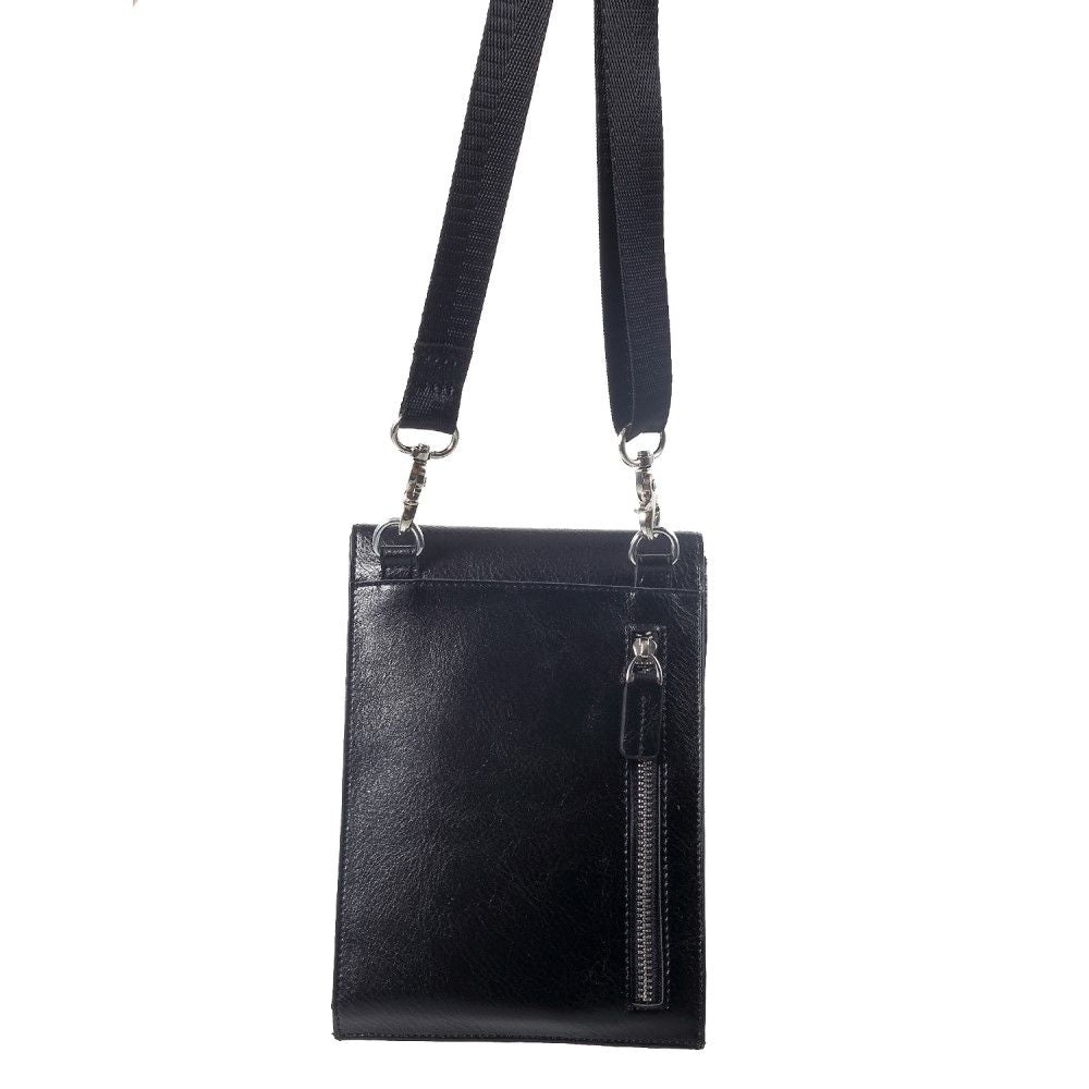 Case Pocket Shoulder Bag with Lanyard for Tablet and Smartphone with Magnetic Closure and Zippers for Cyrus CS45 (2019) - Black