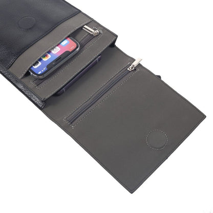Case Pocket Shoulder Bag with Lanyard for Tablet and Smartphone with Magnetic Closure and Zippers for CUBOT X19S (2019) - Black
